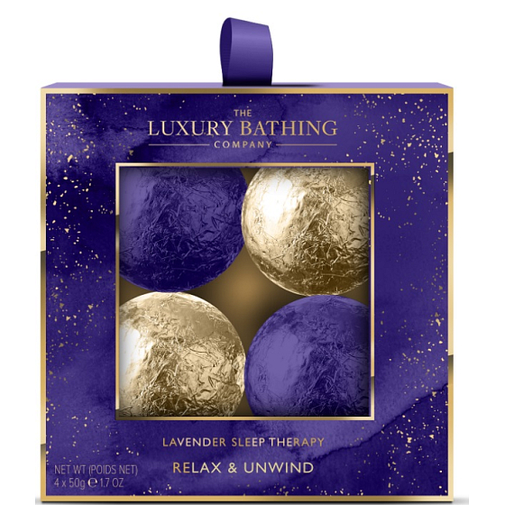 Grace Cole Lavender Sleep Therapy šumivá koule do koupele 4 x 50 g, kosmetická sada pro ženy