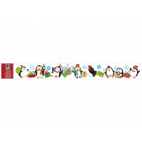 Okenní fólie bez lepidla s glitry pruh s dětskými motivy tučňáci 59 x 7 cm