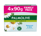 Palmolive Naturals Balanced & Mild tuhé toaletní mýdlo 3 + 1 kus 90 g