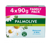 Palmolive Naturals Balanced & Mild tuhé toaletní mýdlo 3 + 1 kus 90 g