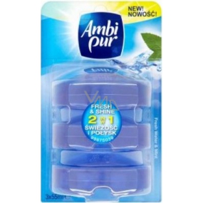 Ambi Pur Fresh & Shine 2v1 Fresh Water & Mint toaletní blok náplň 3 x 55 ml
