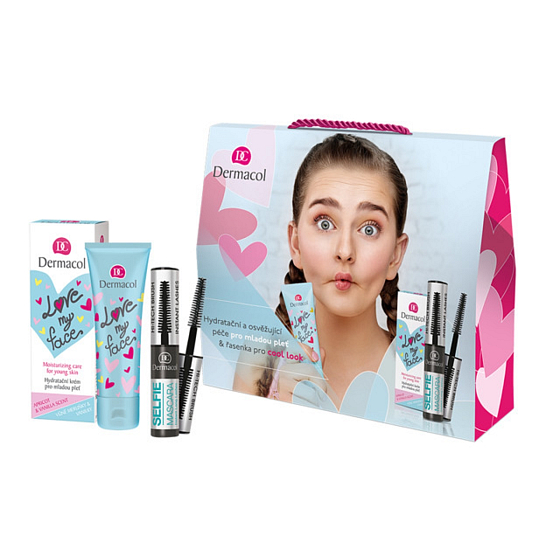 Dermacol Love My Face pleťový krém 50 ml + Selfie řasenka černá 6 ml, kosmetická sada