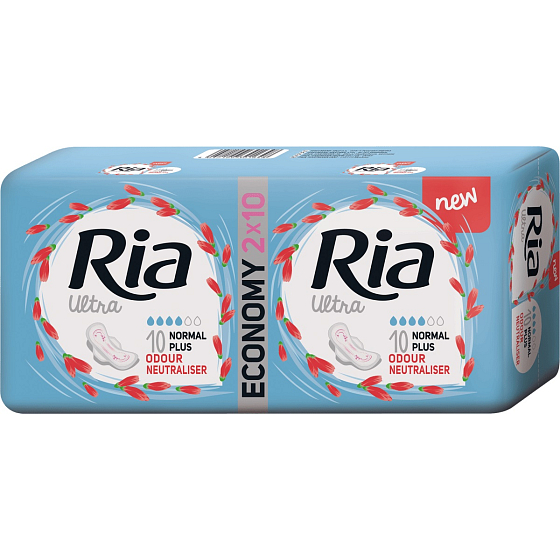Ria Ultra Normal Plus Odour Neutraliser ultra tenké hygienické vložky s křidélky 2 x 10 kusů