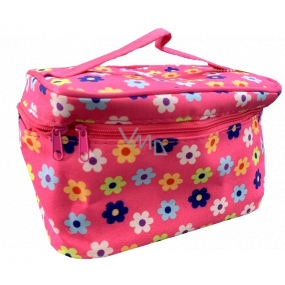 Kufřík kosmetický růžový s barevnými květy 18,5 x 11 x 11 cm