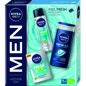 Nivea Men Fresh Kick voda po holení 100 ml + Fresh Kick antiperspirant deodorant sprej 150 ml + Fresh Kick 3v1 sprchový gel 250 ml, kosmetická sada pro muže
