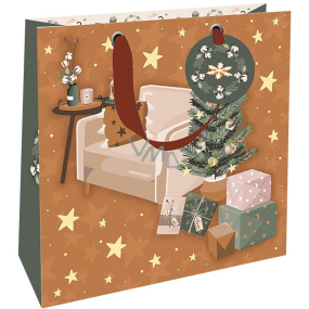 Nekupto Dárková papírová taška luxusní 23 x 23 cm Vánoční pohoda