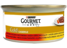 Gourmet Gold Casserole paštika s hovězí, kuřecí a rajčaty konzerva pro dospělé kočky 85 g