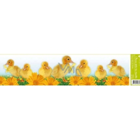 Okenní fólie bez lepidla pruh velikonoční zvířátka kačenky a žluté gerbery 64 x 15 cm