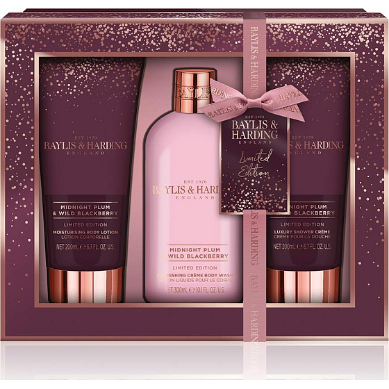 Baylis & Harding Půlnoční švestka a Divoká ostružina mycí gel 300 ml + sprchový krém 200 ml + tělové mléko 200 ml, kosmetická sada