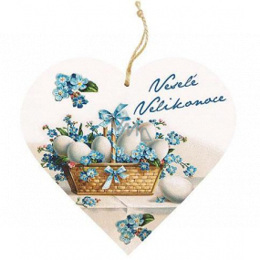 Bohemia Gifts Dřevěné dekorační srdce s potiskem Veselé Velikonoce 13 cm