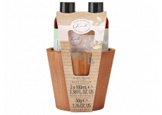 Sunkissed Pamper Pot 95% Natural Kind sprchový gel 100 ml + tělové mléko 100 ml + krystalky do koupele 50 g + dřevěný květináč, kosmetická sada pro ženy