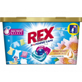 Rex 3 + 1 Power Caps Aromatherapy Lotus & Almond Oil kapsle na praní na bílé i barevné prádlo 13 dávek