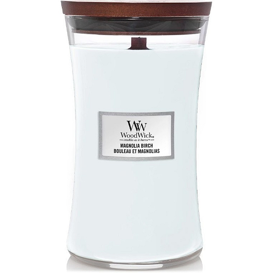 WoodWick Magnolia Birch - Magnólie a bříza vonná svíčka s dřevěným knotem a víčkem sklo velká 609 g