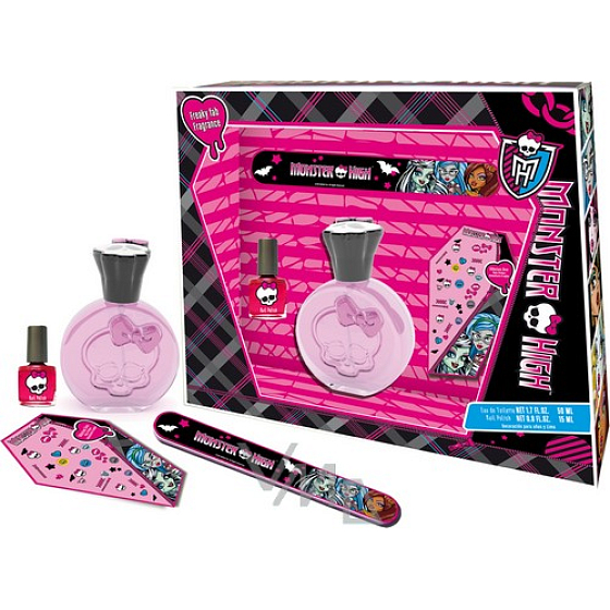 Mattel Monster High toaletní voda 50 ml, lak 7 ml, pilník, ozdoby na nehty, kosmetická sada