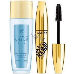 Astor Big & Beautiful Boom! Řasenka černá 12 ml + Heidi Klum Shine Blue parfémovaný deodorant sklo pro ženy 75 ml, kosmetická sada