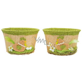 Košík velikonoční s jutou a zeleným dekorem 14 cm 1 kus