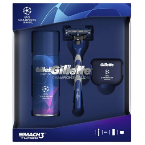 Gillette Mach3 Turbo holicí strojek + náhradní hlavice 1 kus + gel na holení + cestovní pouzdro, kosmetická sada, pro muže