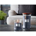 WoodWick Indigo Suede - Modrý semiš vonná svíčka s dřevěným knotem a víčkem sklo malá 85 g