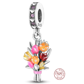 Charm Sterlingové stříbro 925 Kytice květů, tulipány, přívěsek na náramek květina