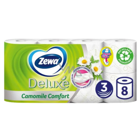Zewa Deluxe Aqua Tube Camomile Comfort parfémovaný toaletní papír 150 útržků 3 vrstvý 8 kusů, rolička, kterou můžete spláchnout