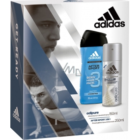 Adidas Adipure antiperspirant deodorant sprej pro muže 150 ml + After Sport 3v1 sprchový gel na tělo, tvář, vlasy 250 ml, kosmetická sada
