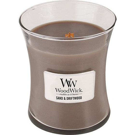 WoodWick Sand & Driftwood - Písek a naplavené dřevo vonná svíčka s dřevěným knotem a víčkem sklo střední 275 g