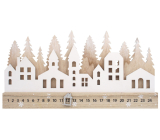 Adventní kalendář dřevěný bílý Domky 40 x 20 cm