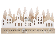 Adventní kalendář dřevěný bílý Domky 40 x 20 cm