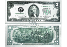 Talisman postříbřená dolarová bankovka 2 USD