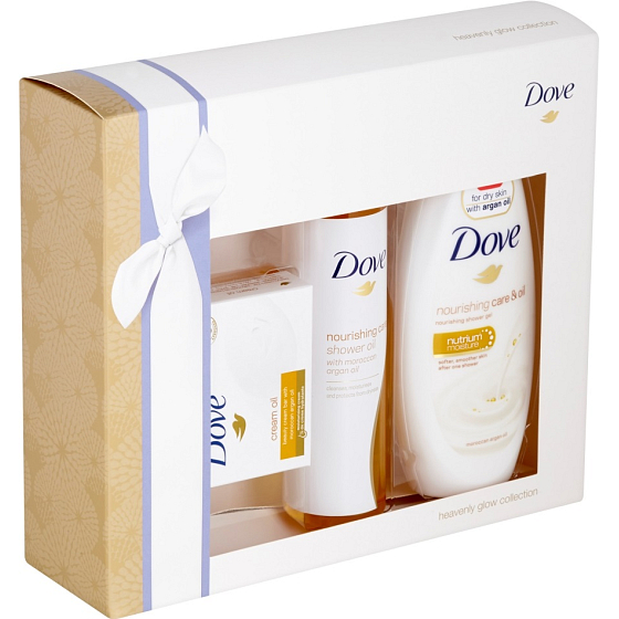 Dove Nourishing Care & Oil sprchový gel 250 ml + sprchový olej 200 ml + toaletní mýdlo 100 g, kosmetická sada