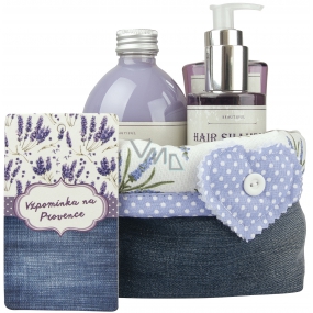 Bohemia Gifts Lavender La Provence Vzpomínka na Provence sprchový gel 250 ml + šampon 200 ml + pěna do koupele 500 ml + látkový košík, kosmetická sada