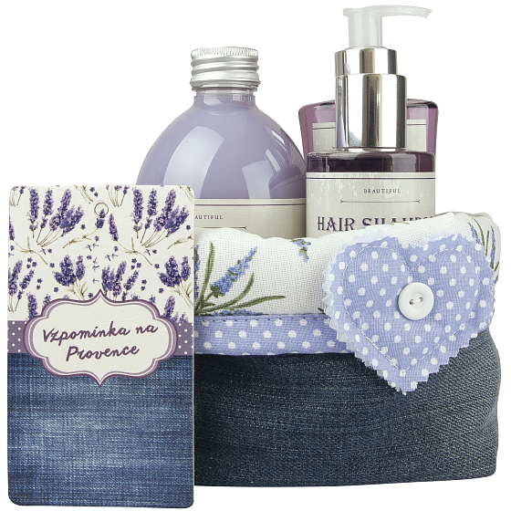 Bohemia Gifts Lavender La Provence Vzpomínka na Provence sprchový gel 250 ml + šampon 200 ml + pěna do koupele 500 ml + látkový košík, kosmetická sada
