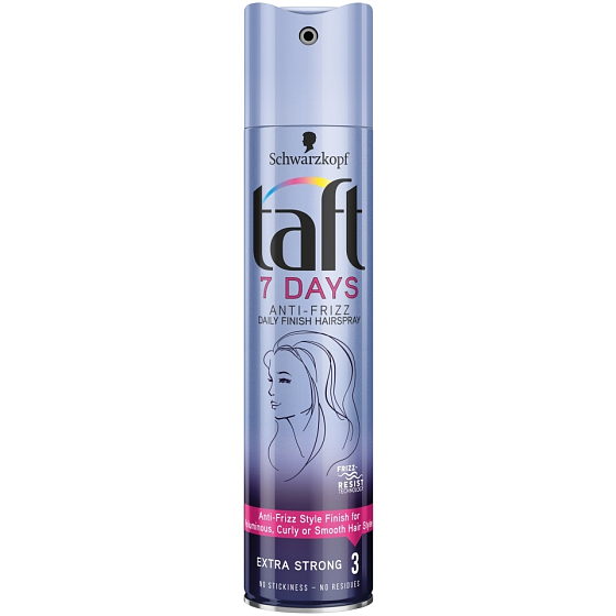 Taft 7 Days Anti-Frizz pro účes bez krepatění extra silná fixace 3 lak na vlasy 250 ml