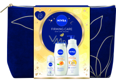 Nivea Firming Care Original Care kuličkový antiperspirant roll-on 50 ml + Apricot & Apricot Seed Oil sprchový gel 250 ml + Firming Q10 + Vitamin C zpevňující tělové mléko 400 ml + kosmetická taška, kosmetická sada pro ženy