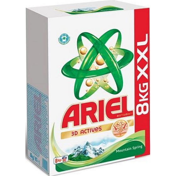 Ariel Mountain Spring 3D Actives prací prášek pro krásně čisté a voňavé prádlo bez skvrn 80 praček 8 kg