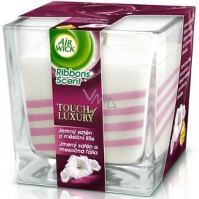 Air Wick Touch Of Luxury Jemný satén a Měsíční lilie vonná svíčka ve skle 180 g