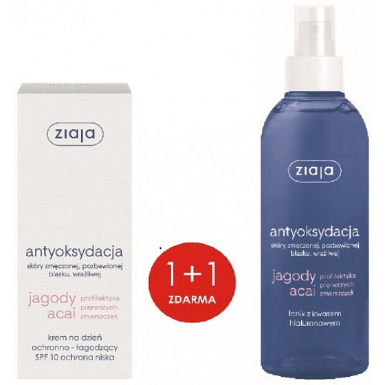 Ziaja Acai Berry SPF 10 ochranný, zklidňující denní pleťový krém 50 ml + Acai Berry pleťový tonik s kyselinou hyaluronovou rozprašovač 200 ml, duopack