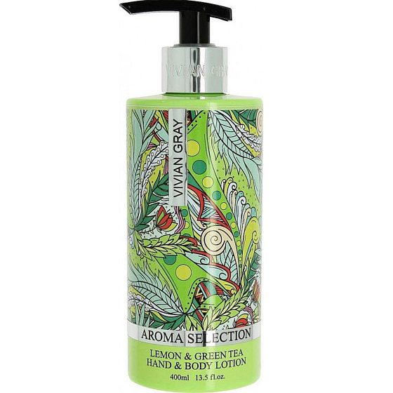 Vivian Gray Aroma Selection Lemon & Green Tea luxusní mléko na ruce a tělo s dávkovačem 400 ml