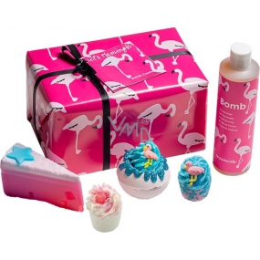 Bomb Cosmetics Plameňák - Lets Flamingle balistik 160 g + špalíček 2 x 50 g + sprchový gel 300 ml + mýdlo 100 g, kosmetická sada