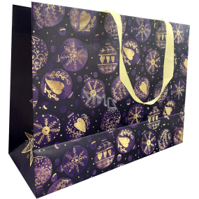 Nekupto Dárková papírová taška s ražbou 30 x 23 x 12 cm Vánoční baňky fialové