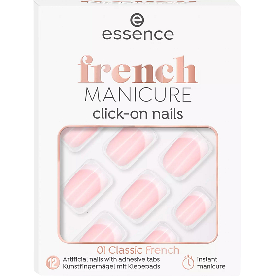 Essence French Click & Go umělé nehty 01 Classic French 12 kusů