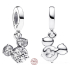 Charm Sterlingové stříbro 925 Disney Mickey Mouse třpytivá silueta hlavy, zirkony bílé, přívěsek na náramek, film