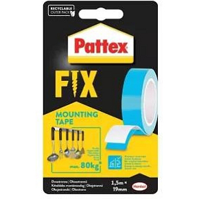 PATTEX Fix oboustranná extra silná lepicí montážní páska, nosnost 80 kg, 1,5 m × 19 mm