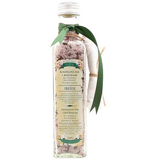 Bohemia Gifts Ibišek relaxační sůl do koupele s filtračním sáčkem 260g skleněný obal