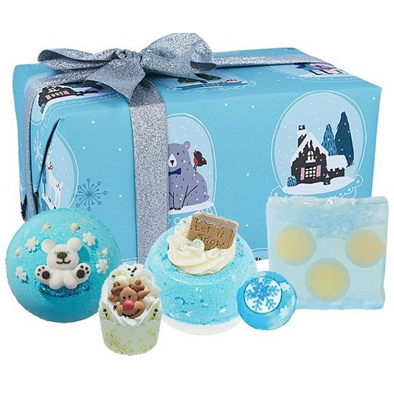 Bomb Cosmetics Shake Up Christmas šumivý balistik do koupele 2 x 160 g + glycerinové mýdlo 100 g + máslová kulička 30 g + špalíček do koupele 50 g, kosmetická sada