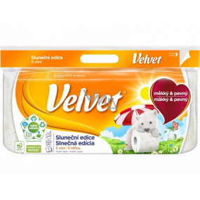 Velvet Sluneční edice jemný bílý toaletní papír s květinovým potiskem a s vůní 3 vrstvý 8 kusů