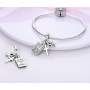Charm Sterlingové stříbro 925 Náboženská kouzla, První přijímání, křest - Bible s bohem jsou všechny věci možné, 3v1 přívěsek na náramek