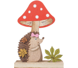 Dřevěný ježek s muchomůrkou na postavení 16 cm