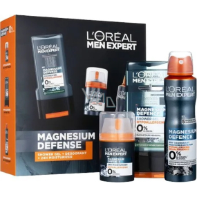 Loreal Paris Men Expert Magnesium Defence sprchový gel 300 ml + deodorant sprej 150 ml + hydratační krém pro ciltivou pleť 50 ml, kosmetická sada pro muže