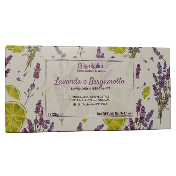 Iteritalia Levandule a bergamot rostlinné mýdlo 3 x 125 g, dárková sada